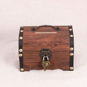 BESPORTBLE Vintage Wooden Coin Storage Box with Lock Treasure Case Organizer Saving Box Jewelry Collection Gift for Adults Children Kids