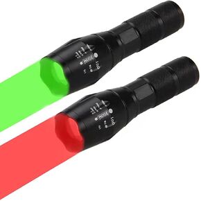 Green Red Light Hunting Flashlight Night Tactical Flashlights One Mode Handheld Flashlight Waterproof Predator Light Torch Light for Astronomy Aviation Night 2 Pcs