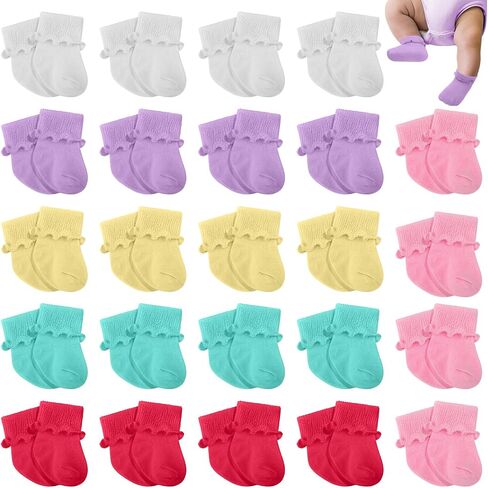 Toulite 24 Pairs Preemie Socks Preemie Ruffle Socks Preemie Newborn Cotton Socks Turn Cuff NICU Baby Socks for Hospital Premature Newborn Girls Boys in Saudi Arabia