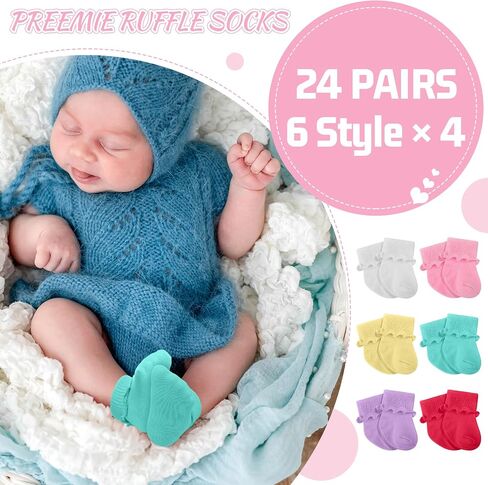 Toulite 24 Pairs Preemie Socks Preemie Ruffle Socks Preemie Newborn Cotton Socks Turn Cuff NICU Baby Socks for Hospital Premature Newborn Girls Boys in Saudi Arabia