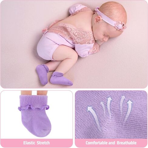 Toulite 24 Pairs Preemie Socks Preemie Ruffle Socks Preemie Newborn Cotton Socks Turn Cuff NICU Baby Socks for Hospital Premature Newborn Girls Boys in Saudi Arabia