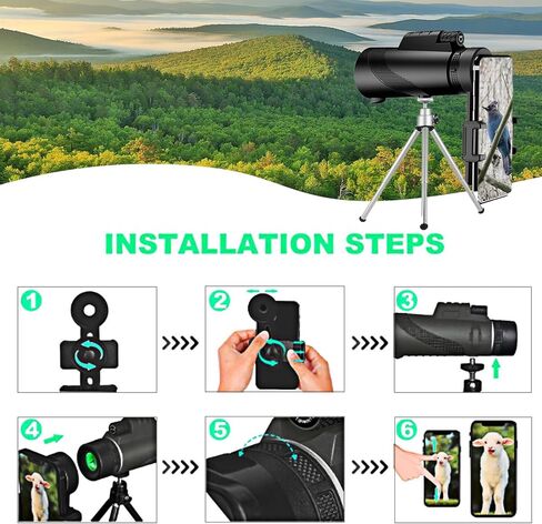 منظار أحادي مقاس 80 × 100 مع حامل ثلاثي القوائم وحقيبة حمل ومشبك هاتف + حامل تلسكوبي مناسب لمشاهدة الطيور والصيد ومشاهدة مناظر الحياة البرية والتصويب على الأهداف in Kuwait