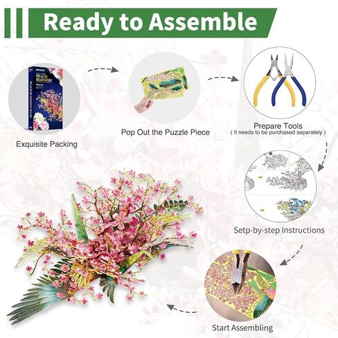 Piececool 3D Metal Model Puzzles for Adults, Peach Blossom Wish Cranes Model Building Kits, Brain Teaser Puzzle Beautiful DIY Craft Kits Great Birthday, 65Pcs in Saudi Arabia