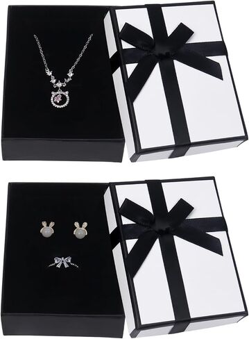 Nwvuop 2Pcs Small Gift Boxes for Jewelry, 9× 7× 3 cm Cardboard Jewelry Gift Boxes Small Earring Necklace Gift Box with Bow, White in Saudi Arabia
