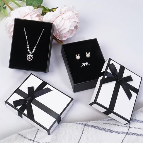 Nwvuop 2Pcs Small Gift Boxes for Jewelry, 9× 7× 3 cm Cardboard Jewelry Gift Boxes Small Earring Necklace Gift Box with Bow, White in Saudi Arabia