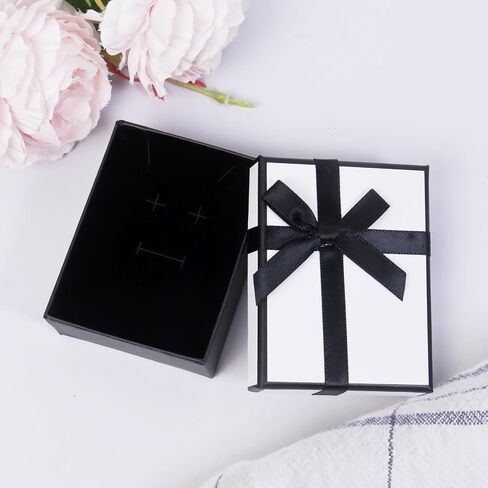 Nwvuop 2Pcs Small Gift Boxes for Jewelry, 9× 7× 3 cm Cardboard Jewelry Gift Boxes Small Earring Necklace Gift Box with Bow, White in Saudi Arabia