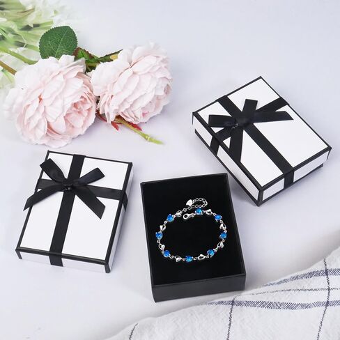Nwvuop 2Pcs Small Gift Boxes for Jewelry, 9× 7× 3 cm Cardboard Jewelry Gift Boxes Small Earring Necklace Gift Box with Bow, White in Saudi Arabia