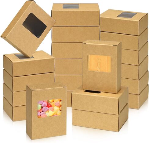 50 Pack Kraft Soap Box with Window Rectangle Window, 3.5 x 2.6 x 1.2 Inch Soap Boxes for Homemade Soap, Bakery Candy, Jewelry Display Chocolate Packaging Wedding Party Favor(Brown in Kuwait