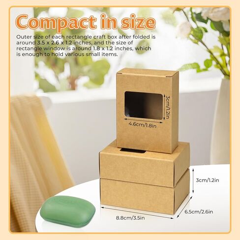 50 Pack Kraft Soap Box with Window Rectangle Window, 3.5 x 2.6 x 1.2 Inch Soap Boxes for Homemade Soap, Bakery Candy, Jewelry Display Chocolate Packaging Wedding Party Favor(Brown in Kuwait