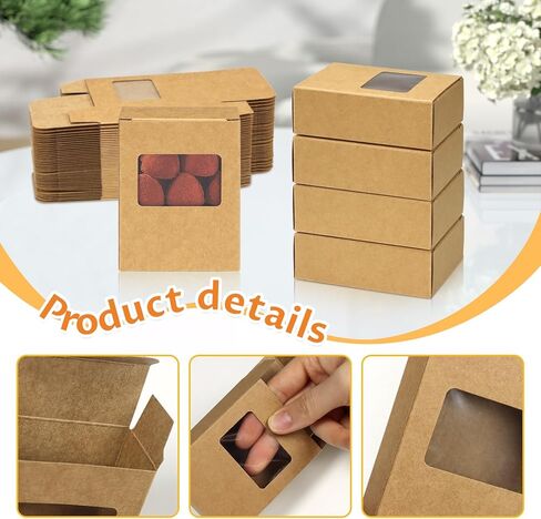 50 Pack Kraft Soap Box with Window Rectangle Window, 3.5 x 2.6 x 1.2 Inch Soap Boxes for Homemade Soap, Bakery Candy, Jewelry Display Chocolate Packaging Wedding Party Favor(Brown in Kuwait