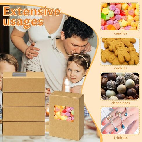 50 Pack Kraft Soap Box with Window Rectangle Window, 3.5 x 2.6 x 1.2 Inch Soap Boxes for Homemade Soap, Bakery Candy, Jewelry Display Chocolate Packaging Wedding Party Favor(Brown in Kuwait