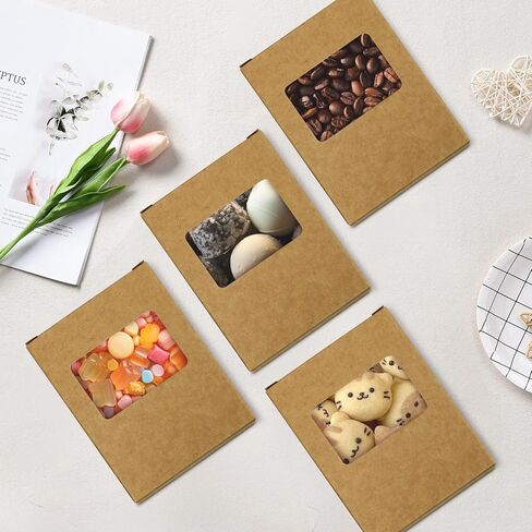 50 Pack Kraft Soap Box with Window Rectangle Window, 3.5 x 2.6 x 1.2 Inch Soap Boxes for Homemade Soap, Bakery Candy, Jewelry Display Chocolate Packaging Wedding Party Favor(Brown in Kuwait