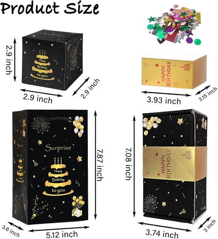 ZCCLINN Birthday Surprise Gift Box Explosion, Pop Up Money Box for Cash Gift, Black Gold Happy Birthday Exploding Folding Bouncing Boxes, Pop Out Cash Holder for Women Men Kids Bday Party (12 Bounces) in Saudi Arabia