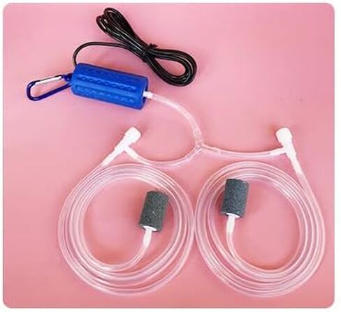 USB Air Pump Aquarium, Ultra Quiet Mini Oxygen Pump for Fishing or Fish Tank with Hanging Buckle and 2 Air Stones - Blue in Kuwait