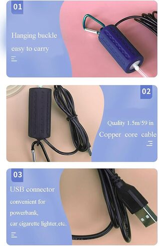 USB Air Pump Aquarium, Ultra Quiet Mini Oxygen Pump for Fishing or Fish Tank with Hanging Buckle and 2 Air Stones - Blue in Kuwait