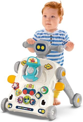 3 in1 Walker and Push Toy for Baby, Baby Sit-to-Stand Activity Center, Early Education Musical Play Table, Steering Wheel Car Driving Play Panel Toy for Infant 6-12 Months Boys Girls Gray in Saudi Arabia