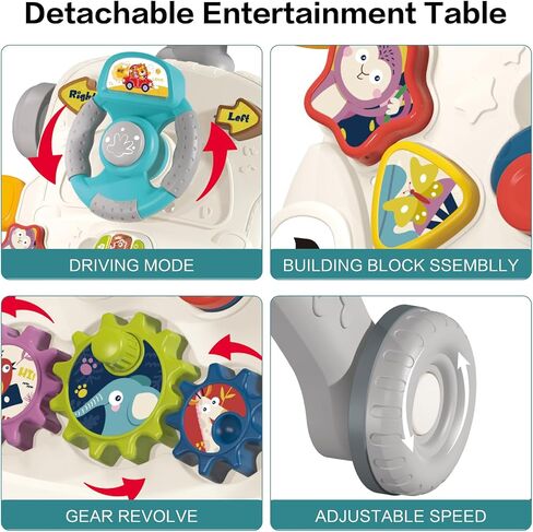 3 in1 Walker and Push Toy for Baby, Baby Sit-to-Stand Activity Center, Early Education Musical Play Table, Steering Wheel Car Driving Play Panel Toy for Infant 6-12 Months Boys Girls Gray in Saudi Arabia