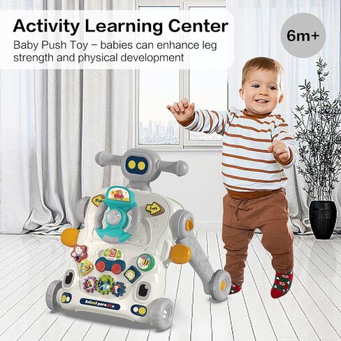 3 in1 Walker and Push Toy for Baby, Baby Sit-to-Stand Activity Center, Early Education Musical Play Table, Steering Wheel Car Driving Play Panel Toy for Infant 6-12 Months Boys Girls Gray in Saudi Arabia