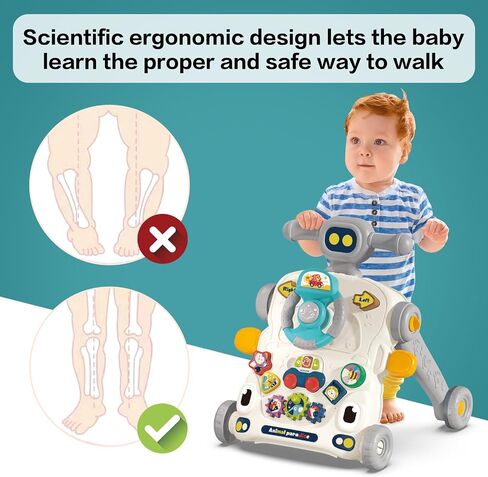 3 in1 Walker and Push Toy for Baby, Baby Sit-to-Stand Activity Center, Early Education Musical Play Table, Steering Wheel Car Driving Play Panel Toy for Infant 6-12 Months Boys Girls Gray in Saudi Arabia