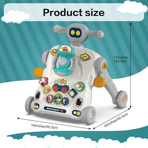 3 in1 Walker and Push Toy for Baby, Baby Sit-to-Stand Activity Center, Early Education Musical Play Table, Steering Wheel Car Driving Play Panel Toy for Infant 6-12 Months Boys Girls Gray in Saudi Arabia