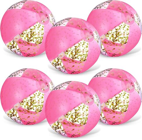 6 Pcs 12 Inch Inflatable Glitter Beach Ball Swimming Pool Party Balls Large Pink Beach Sand Balls Confetti Beach Balls Pool Party Decorations for Summer Pool Party Supplies in Saudi Arabia