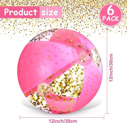 6 Pcs 12 Inch Inflatable Glitter Beach Ball Swimming Pool Party Balls Large Pink Beach Sand Balls Confetti Beach Balls Pool Party Decorations for Summer Pool Party Supplies in Saudi Arabia