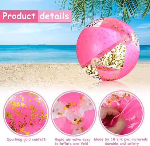 6 Pcs 12 Inch Inflatable Glitter Beach Ball Swimming Pool Party Balls Large Pink Beach Sand Balls Confetti Beach Balls Pool Party Decorations for Summer Pool Party Supplies in Saudi Arabia