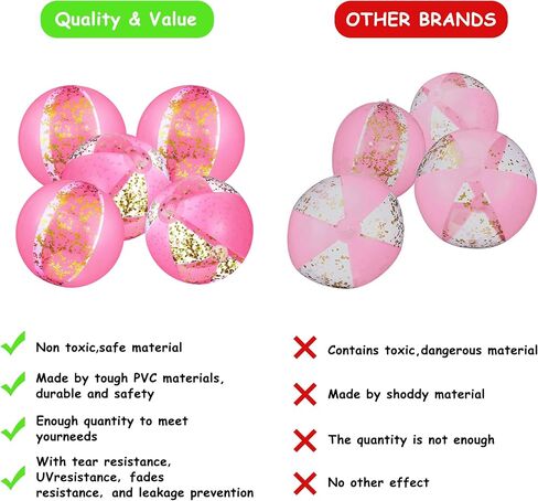 6 Pcs 12 Inch Inflatable Glitter Beach Ball Swimming Pool Party Balls Large Pink Beach Sand Balls Confetti Beach Balls Pool Party Decorations for Summer Pool Party Supplies in Saudi Arabia