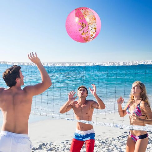 6 Pcs 12 Inch Inflatable Glitter Beach Ball Swimming Pool Party Balls Large Pink Beach Sand Balls Confetti Beach Balls Pool Party Decorations for Summer Pool Party Supplies in Saudi Arabia