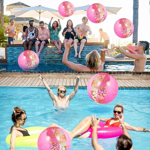 6 Pcs 12 Inch Inflatable Glitter Beach Ball Swimming Pool Party Balls Large Pink Beach Sand Balls Confetti Beach Balls Pool Party Decorations for Summer Pool Party Supplies in Saudi Arabia