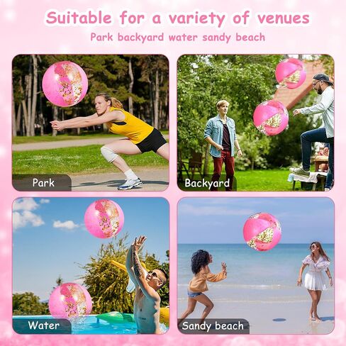 6 Pcs 12 Inch Inflatable Glitter Beach Ball Swimming Pool Party Balls Large Pink Beach Sand Balls Confetti Beach Balls Pool Party Decorations for Summer Pool Party Supplies in Saudi Arabia