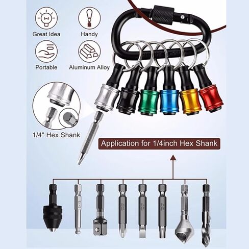 6 قطع حامل لقمة محمولة سلسلة مفاتيح محمولة 1/4 بوصة سداسية ساق مثقاب مفك براغي حامل لقمة مفاتيح سلسلة مفاتيح سريعة التغيير أدوات محول برغي الحفر هدايا للرجال (مجموعة واحدة متعددة الألوان) in Kuwait