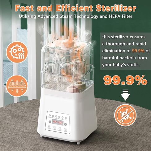 Fisca Baby Bottle Sterilizer and Dryer, 8-in-1 Large Capacity Electric Steam Bottle Sanitizer Universal for All Baby Stuffs Pacifiers Breast Pump Parts, Fast Sterilize Dry and Warm, with Touch Screen in Kuwait