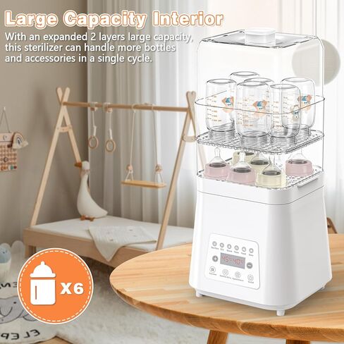 Fisca Baby Bottle Sterilizer and Dryer, 8-in-1 Large Capacity Electric Steam Bottle Sanitizer Universal for All Baby Stuffs Pacifiers Breast Pump Parts, Fast Sterilize Dry and Warm, with Touch Screen in Kuwait