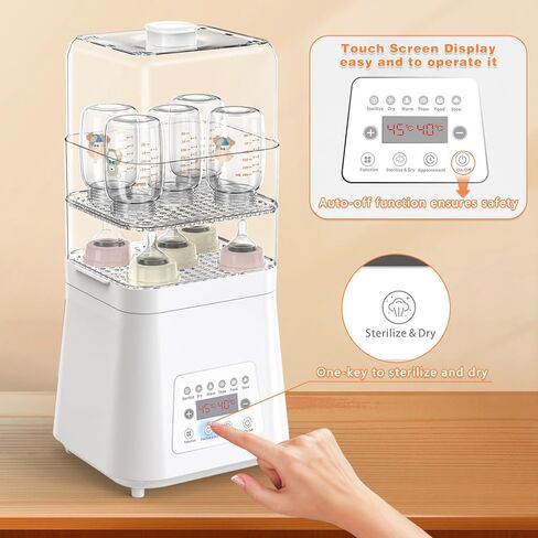 Fisca Baby Bottle Sterilizer and Dryer, 8-in-1 Large Capacity Electric Steam Bottle Sanitizer Universal for All Baby Stuffs Pacifiers Breast Pump Parts, Fast Sterilize Dry and Warm, with Touch Screen in Kuwait