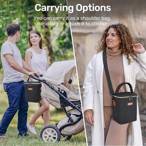 حقيبة تبريد حليب الثدي من مانكرو مع علبة ثلج، حقيبة زجاجات الأطفال تناسب 4 زجاجات أطفال يصل وزنها إلى 9 أونصة، حقيبة تبريد حليب الثدي للسفر أثناء السفر للأمهات المرضعات، باللون الأسود in Kuwait