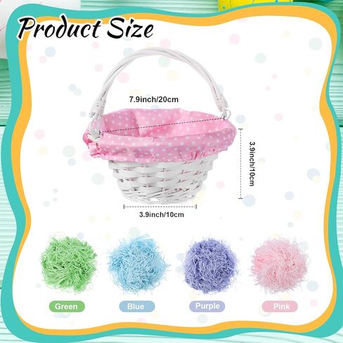 4 عبوات من سلة عيد الفصح مع بطانة من عشب الرافية سلة بيض عيد الفصح مع مقبض سلة هدايا منسوجة لصيد البيض وتخزين الحلوى وحفلات النزهة، 7.9 × 3.9 × 3.9 بوصة (لون لطيف، دانتيل) in Kuwait