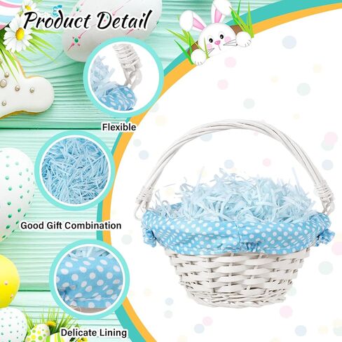 4 عبوات من سلة عيد الفصح مع بطانة من عشب الرافية سلة بيض عيد الفصح مع مقبض سلة هدايا منسوجة لصيد البيض وتخزين الحلوى وحفلات النزهة، 7.9 × 3.9 × 3.9 بوصة (لون لطيف، دانتيل) in Kuwait