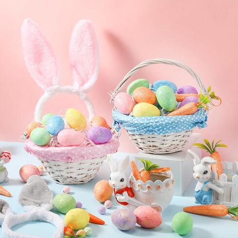 4 عبوات من سلة عيد الفصح مع بطانة من عشب الرافية سلة بيض عيد الفصح مع مقبض سلة هدايا منسوجة لصيد البيض وتخزين الحلوى وحفلات النزهة، 7.9 × 3.9 × 3.9 بوصة (لون لطيف، دانتيل) in Kuwait