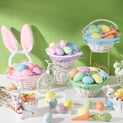 4 عبوات من سلة عيد الفصح مع بطانة من عشب الرافية سلة بيض عيد الفصح مع مقبض سلة هدايا منسوجة لصيد البيض وتخزين الحلوى وحفلات النزهة، 7.9 × 3.9 × 3.9 بوصة (لون لطيف، دانتيل) in Kuwait