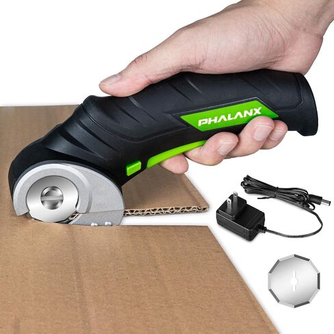 PHALANX Cordless Electric Scissors - 4V Cardboard Cutter with 2 Self-sharpening Cutter Blades, Rotary Cutter for Fabric Cutting, Power Box Cutter for Carpet with Safety Lock, Black in Kuwait
