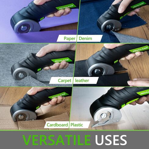 PHALANX Cordless Electric Scissors - 4V Cardboard Cutter with 2 Self-sharpening Cutter Blades, Rotary Cutter for Fabric Cutting, Power Box Cutter for Carpet with Safety Lock, Black in Kuwait