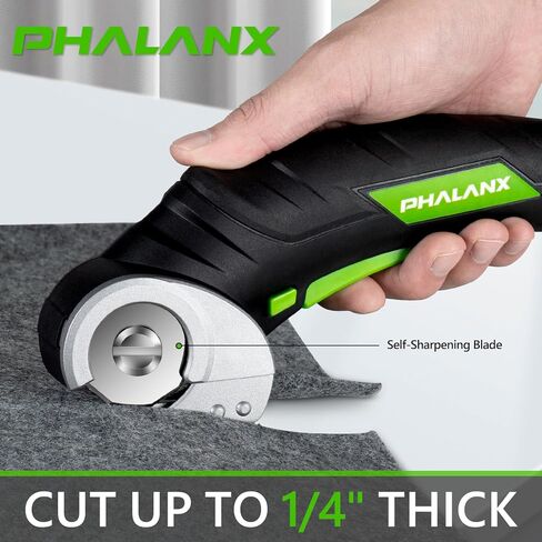 PHALANX Cordless Electric Scissors - 4V Cardboard Cutter with 2 Self-sharpening Cutter Blades, Rotary Cutter for Fabric Cutting, Power Box Cutter for Carpet with Safety Lock, Black in Kuwait