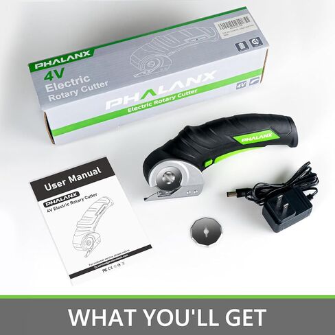 PHALANX Cordless Electric Scissors - 4V Cardboard Cutter with 2 Self-sharpening Cutter Blades, Rotary Cutter for Fabric Cutting, Power Box Cutter for Carpet with Safety Lock, Black in Kuwait
