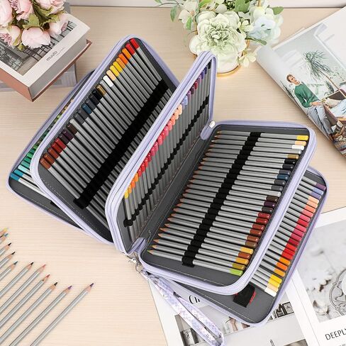 BTSKY Colored Pencil Case- 200 Slots Pencil Holder Pen Bag Large Capacity Pencil Organizer with Handle Strap Handy Colored Pencil Box with Printing Pattern (Light Blue Hummingbird) in Saudi Arabia
