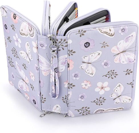 BTSKY Colored Pencil Case- 200 Slots Pencil Holder Pen Bag Large Capacity Pencil Organizer with Handle Strap Handy Colored Pencil Box with Printing Pattern (Light Blue Hummingbird) in Saudi Arabia