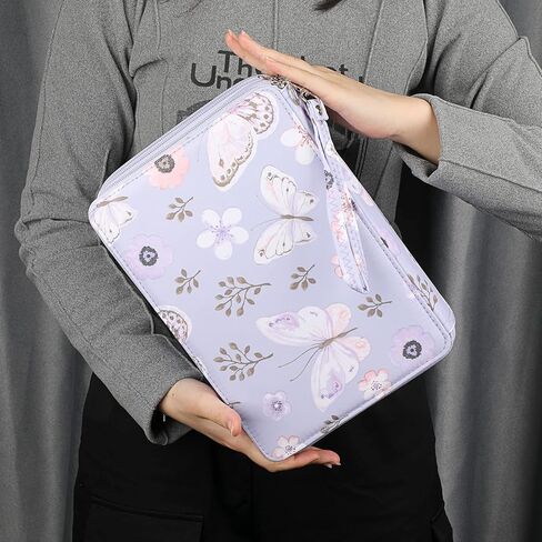BTSKY Colored Pencil Case- 200 Slots Pencil Holder Pen Bag Large Capacity Pencil Organizer with Handle Strap Handy Colored Pencil Box with Printing Pattern (Light Blue Hummingbird) in Saudi Arabia