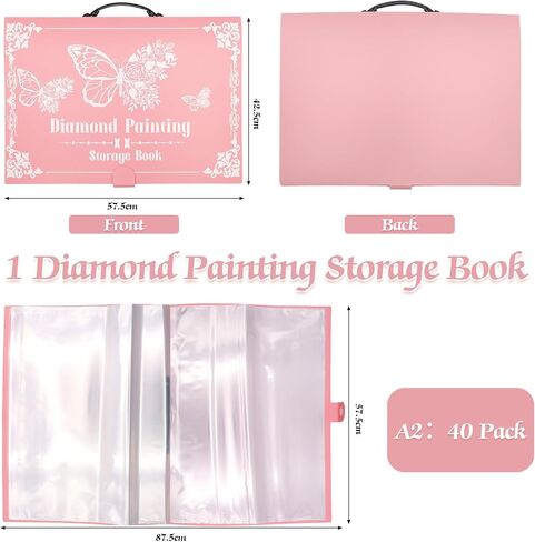 ZYNERY 2 Pack A3 Diamond Painting Storage Book Handheld, 60 Pages Diamond Art Portfolio, Large Diamond Art Storage Folder Suitable for 12x16 inch Diamond Painting (Pink + Blue) in Saudi Arabia