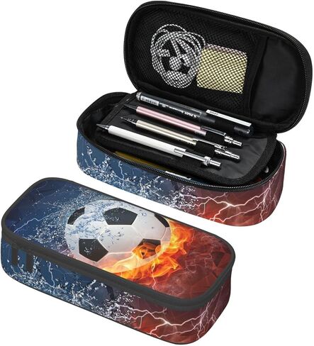 Soccer Pencil Case for Boys Teens Men, Sports Pencil Box with Soccer Balls Pattern, Large Capacity Durable Pencil Pouch Storage Pen Bag Organizer Stationery for Adults Work Office in Saudi Arabia