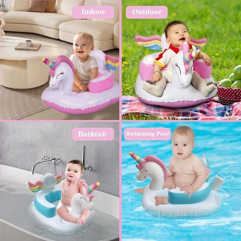 مقعد أطفال Xifamniy Unicorn قابل للنفخ، مقاعد أرضية للأطفال للجلوس، مقاعد للرضع للأطفال الصغار، كرسي أطفال قابل للنفخ مع مضخة هواء مدمجة، 3-36 شهرًا، وردي in Saudi Arabia